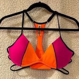 PINK Color Block Strappy Racerback Bikini Top